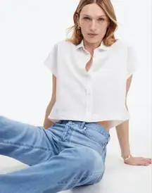 Madewell Crop Dolman Shirt White Button-Up Crop Top