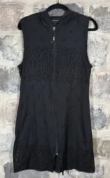 Ellen Weaver Black Sleeveless Hooded Cover-Up Eyelet Detail‎ Casual Chic Small