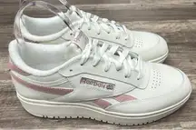 Reebok Club C Double Womens 9 White Pink Athletic Lifestyle Shoes Sneakers *EUC