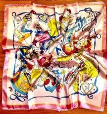 Vintage RETRO fairy women’s  story multicolor large square silk scarf 35/35’in’