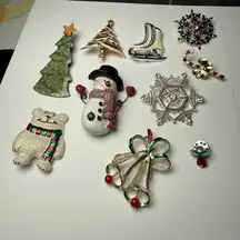 Christmas Holiday Lot Of 10 Brooch Pin Craft Repurpose Lot