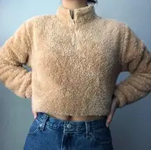 Forever 21 sherpa fluffy brown teddy cropped sweater