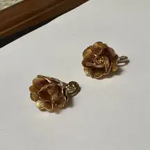 Monet Gold Tone Metal Flower Clip On Earrings Signed