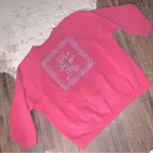 Vintage pink glitter embroidered rose coquette 90s sweatshirt grandmacore spring