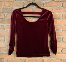 XOXO Women's Crushed Velvet Velour Scoop Neck Ruched Sleeve Blouse‎ Red Size M