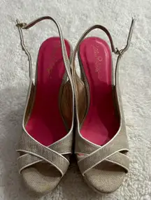 Lilly Pulitzer Womens Gold Wedges Sz 8 *Flawed* Preppy Summer Heels