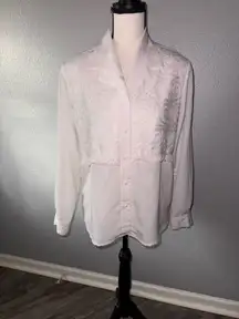 Jordan Vintage Lace Embroidered Button Down Blouse Size Medium