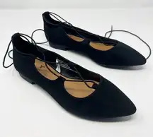 American Eagle Black Lace Up Pointed Toe Flats Size 6 Faux Suede