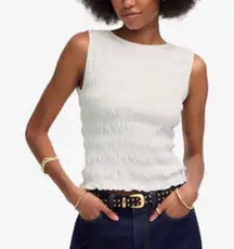 Madewell Women's Smocked Boatneck Cotton Linen Blend Tank Top L Large White New