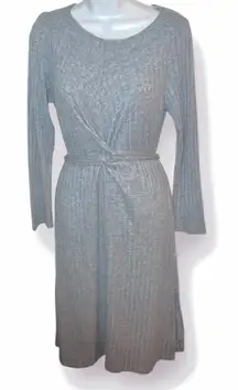 Julia Jordan Gray Criss Cross Tie Front Ribbed Knit Midi Dress Sweater 8 NWT