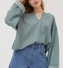 Urban Outfitters Jax turquoise inside out cropped notch neck sweater small
