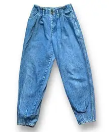 Vintage Hype Jeans Baggy Barrel Medium Wash Tapered Leg Pleated High Rise Mom