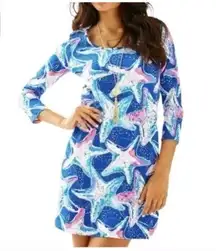 Lilly Pulitzer Beacon Dress Star Struck Print Starfish Blue Pink Coastal Stretch