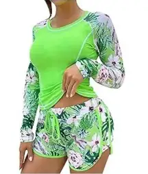 XUNRYAN Women Two Piece Rash Guard Swimsuits Long Sleeve Top & Boyshorts