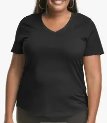 Just My Size Women's Plus-Size Short Sleeve V-Neck Tee, 2X, Black