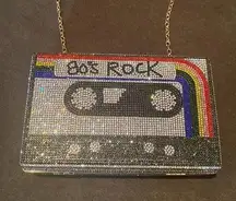 Women’s Sparkly Cassette Tape Shaped Clutch Purse Bag DifferentLength Chains NWT