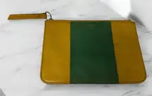 Fossil Sydney Top Zip Leather Pouch Slim 7"x5" Wallet Coin‎ Purse Yellow Green