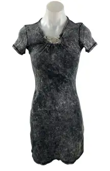 Diesel D-Crespe Gray Rib Knit Logo Neck Short Sleeve Mini Bodycon Dress Size S