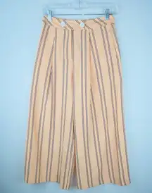 Topshop Nude Color Striped Crop Wide Leg Pants 4