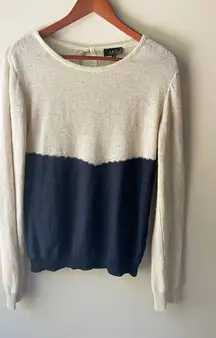 A.P.C. Linen Long Sleeve Sweater Two Tone Colorblock Tan Navy Blue Medium