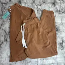 Amazon Wiholl Ultra Soft Jogger Set brown tan size small pants long sleeve NWT