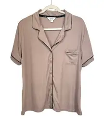 Nicole Miller NY Womens Sz XL Taupe Brown Button Up Ribbed Pajama Top Soft Cozy