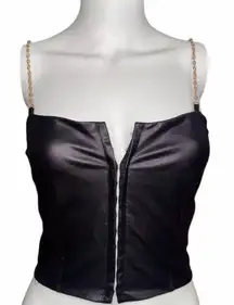Evolve med black pu crop top corset gold chain straps eyelet front closure​