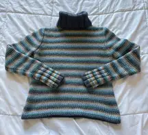 Vintage 90s Gap Womens Size Small Blue Striped Wool Knit Sweater Holiday Fall