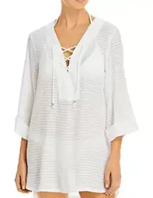 NWT J. Valdi Lace Up Shirt Swim Cover Up Size Small Sheer‎