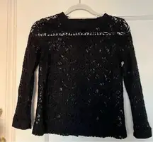 Banana Republic Black All Over Lace Back Button Down Crewneck Blouse XSmall