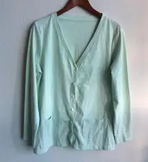 L.L. Bean Light Green Narrow Stripe Sweater Coastal Grandma Modest Large