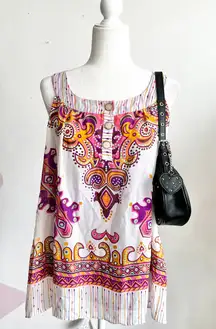 Boho Tank Top, Y2K, Hippie, Indie, Festival, Retro, Eclectic, XL, Vacation‎