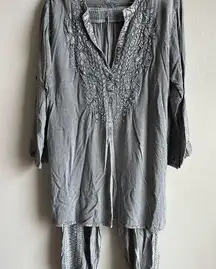 Solitaire Gray Embroidered Tunic and Pants Set