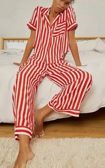 Free People Pajama Set shiny nights striped womens Red White lightweight size xs