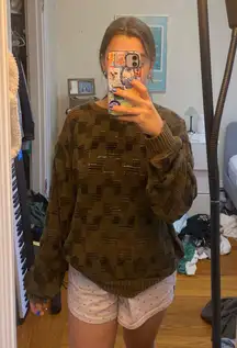 Brown Checkered Crewneck