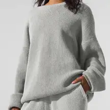 Alo Yoga Domain Rib Knit Crew Sweater Athletic Heather Grey M