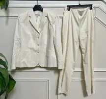 Casual Corner Jacket And Straight Pants Suit Set Sz 14 Ivory White