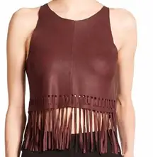 Elizabeth & James Brookline Fringe Leather Crop Top Burgundy Oxblood