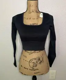 NWT Offline Aerie Black Size M Seamless Cable Square Neck Crop Top Gym Active