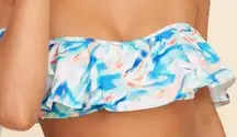 Hollister Flounce Ruffle Bikini Bandeau Swim Top Off Shoulder Blue Watercolor XS