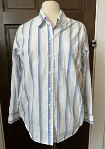 Aritzia Wilfred Free Oversized Button Down White and Blue Striped Shirt Sz XS