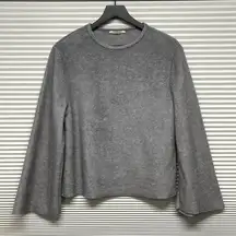 Zara Trafaluc Gray Fuzzy Bell Sleeve Sweatshirt Size Small