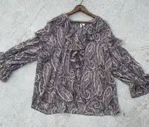 Cato Women’s 18/20W Sheer Blouse‎ Ruffle Bell Sleeve Paisley Groovy Flowy