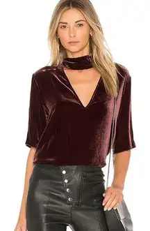 Theory Velvet Choker Neck Cut-Out Blouse Sz S Dark Currant