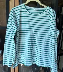 Lake pajamas long sleeve top tee stripes green white scoop Pima cotton size M