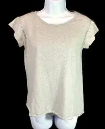 Juniors Gray Short Sleeve T-Shirt Size Medium Crochet Shoulder Design