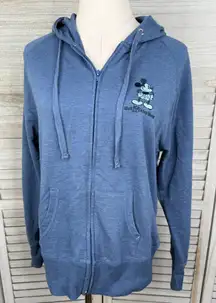 DISNEY PARKS Walt Disney World Embroidered Mickey Mouse Full Zip Hoodie Blue-L