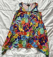 Vintage Womens Size Xs Tank Top Tropical Floral Stretch Sleeveless Hippie USA