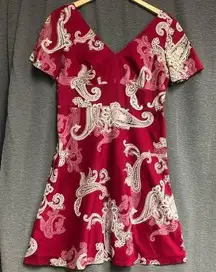 Ann Taylor Crimson Paisley Print Babydoll Dress