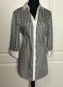 FOX CROFT NYC BLACK WHITE STRIPE LONG FIT BUTTON DOWN